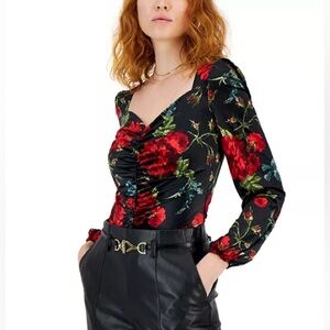 🆕 INC International Concepts | Sweetheart-Neck Printed Ruched Velvet Top Medium